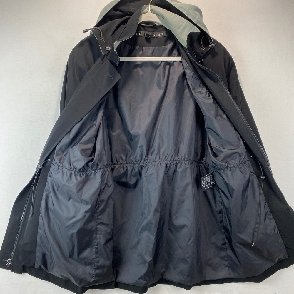 Fleet Street Hooded Rain Jacket Parka Women Size S Black Lightweight Zip Snap - Picture 10 of 12